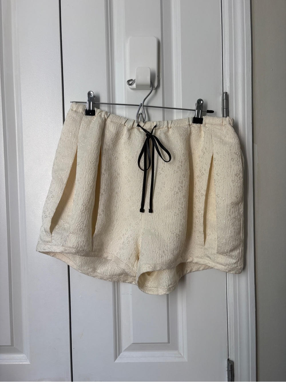 Free People Pearl Satin Shorts With Drawstring and Pleats in Tofu (Cream) Color